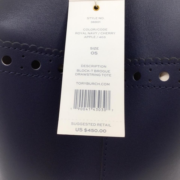 Tory Burch Block-T T Navy Leather Tote - Picture 7 of 8